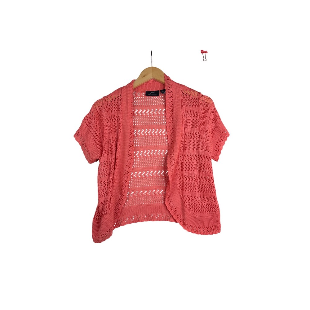 Lennie for Nina Leonard Open Knit Short Sleeve Cardigan size‎ Large Orange